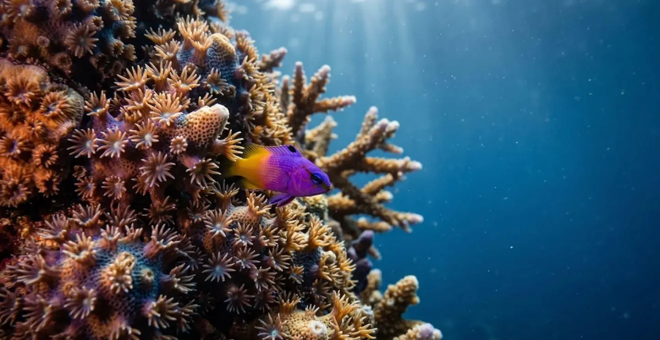 Scène sous-marine caribéenne avec coraux et poissons tropicaux illustrant la richesse chromatique en profondeur