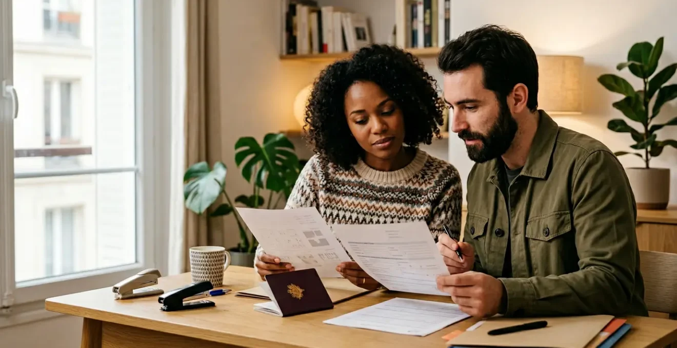 Préparation d'un voyage en couple vers les départements d'outre-mer français avec documents de voyage