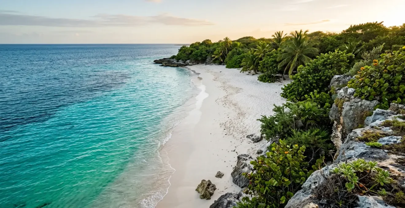 Crique isolée de Grande-Terre en Guadeloupe avec eau turquoise et végétation tropicale préservée