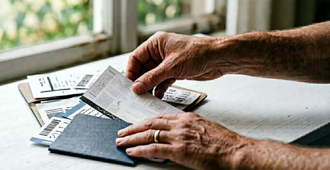 Parent préparant documents de voyage pour enfant mineur lors d'un contrôle aéroportuaire