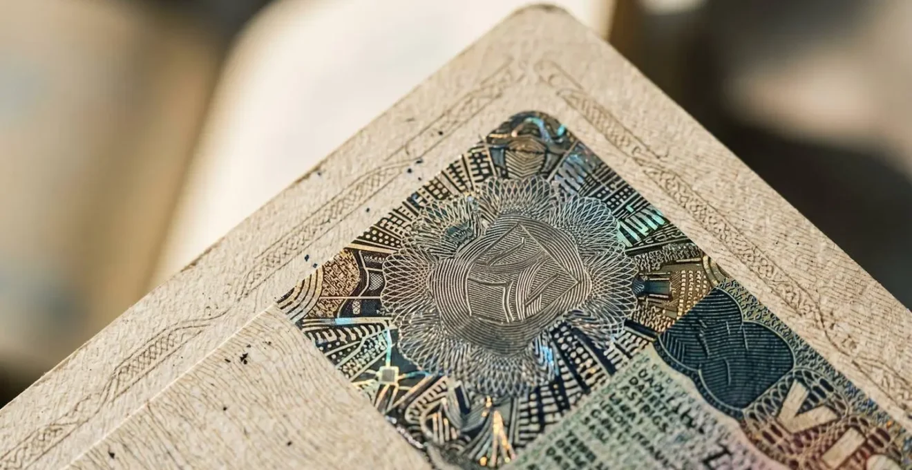 Gros plan sur une vignette de visa dans un passeport avec la zone de mention territoriale visible