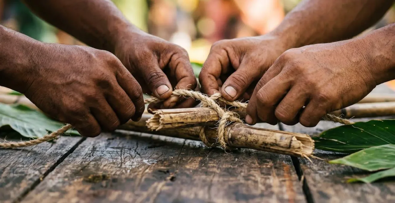 Mains préparant ensemble des éléments pour une fête traditionnelle antillaise