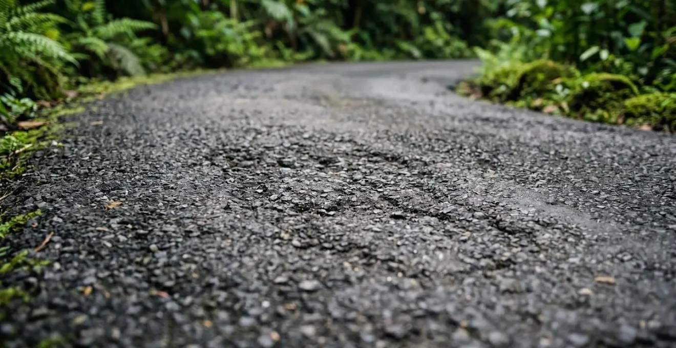 Route sinueuse de montagne dans la végétation luxuriante de la forêt tropicale guadeloupéenne