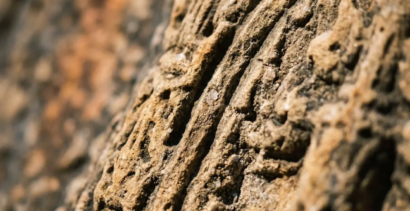 Démonstration de la technique de lumière rasante révélant les détails d'une surface texturée ancienne